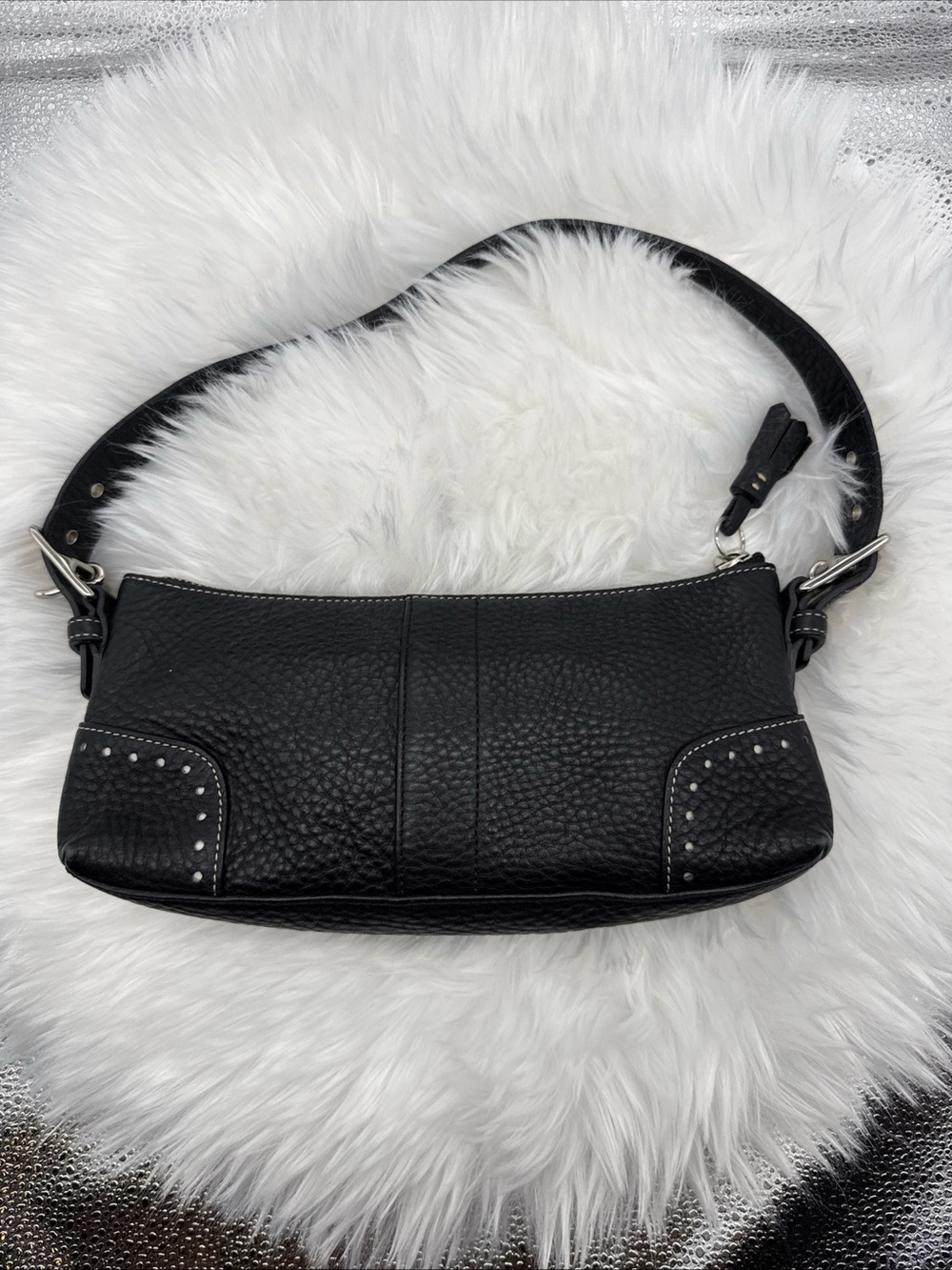 Coach Hamptons Black Pebbled Leather Demi Baquette Bag